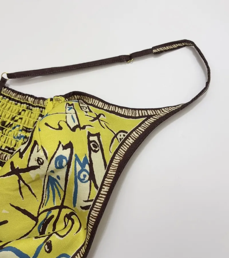 Retro Graffiti Small Fish Yellow Slip Dress in Yellow, product view 14