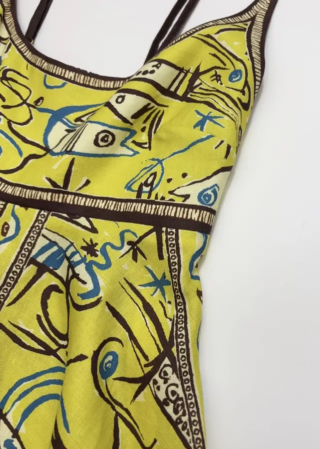 Retro Graffiti Small Fish Yellow Slip Dress in Yellow, product view 15