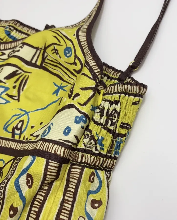 Retro Graffiti Small Fish Yellow Slip Dress in Yellow, product view 17