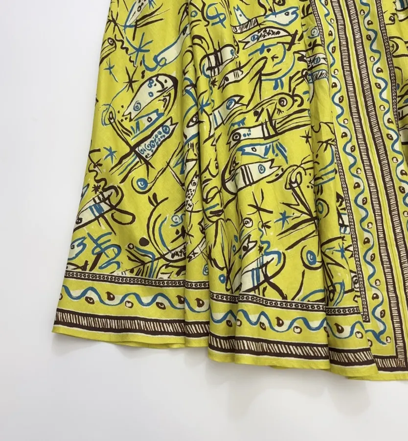 Retro Graffiti Small Fish Yellow Slip Dress in Yellow, product view 21