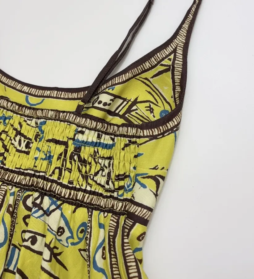 Retro Graffiti Small Fish Yellow Slip Dress in Yellow, product view 29