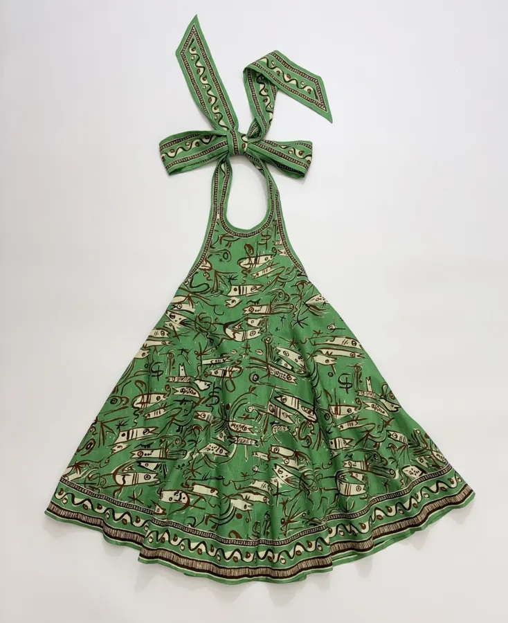 Fish-Print Halter A-Line Mini Dress in Green, product view 03