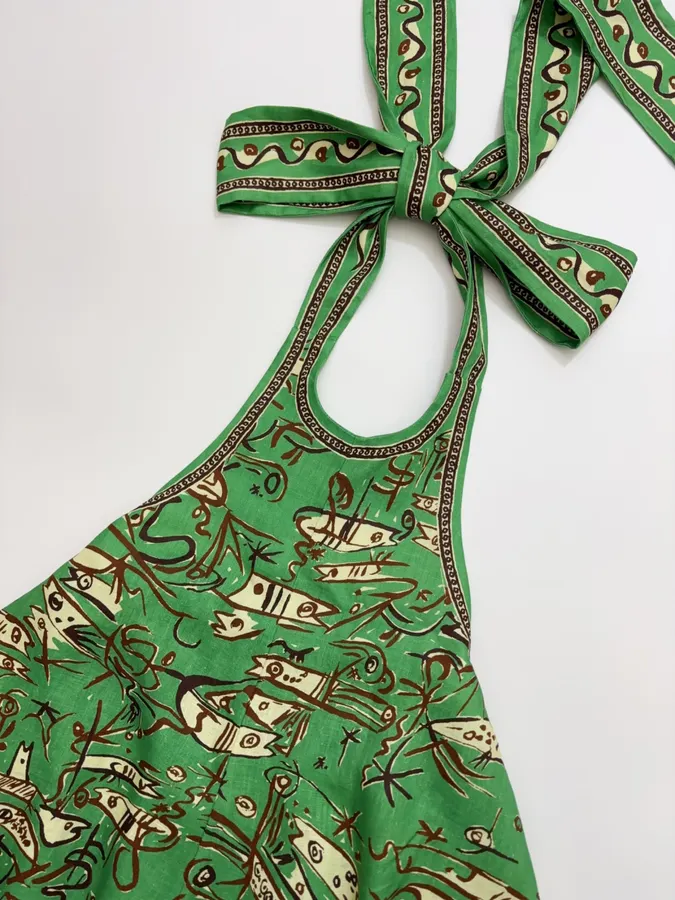 Fish-Print Halter A-Line Mini Dress in Green, product view 04