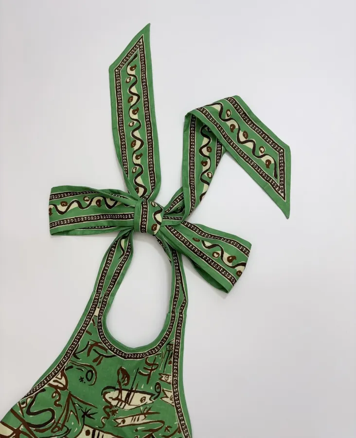 Fish-Print Halter A-Line Mini Dress in Green, product view 05