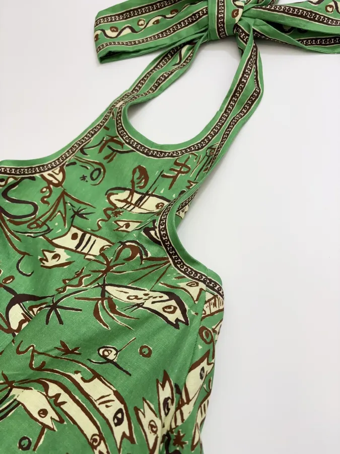 Fish-Print Halter A-Line Mini Dress in Green, product view 06