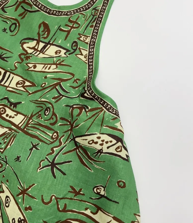 Fish-Print Halter A-Line Mini Dress in Green, product view 08