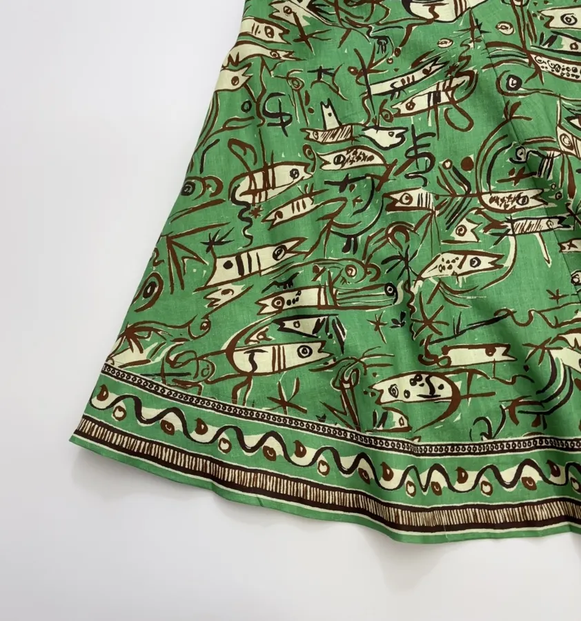 Fish-Print Halter A-Line Mini Dress in Green, product view 09