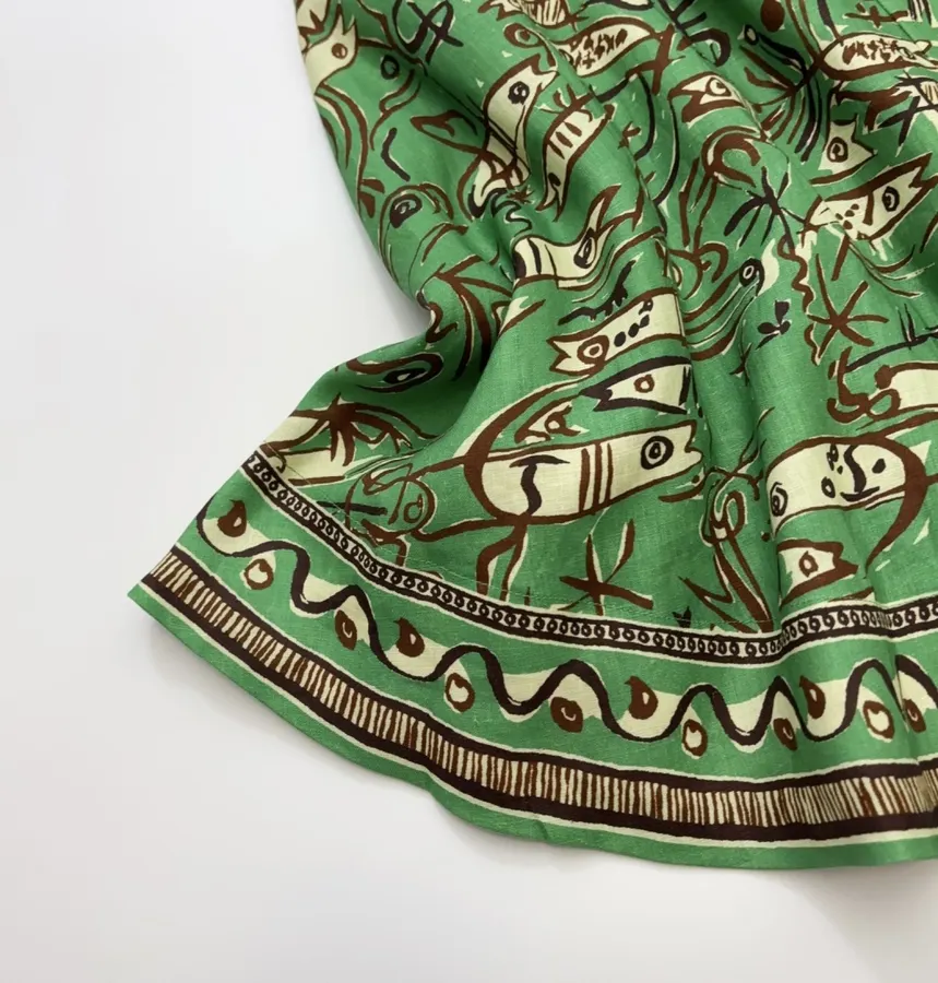 Fish-Print Halter A-Line Mini Dress in Green, product view 10