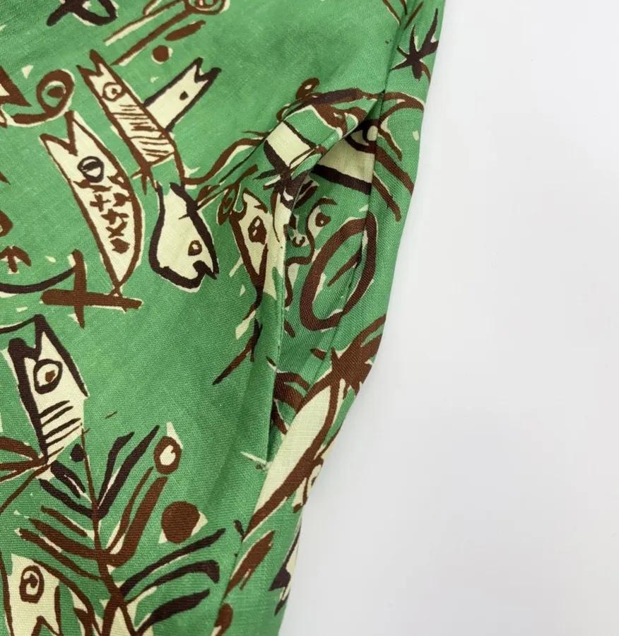 Fish-Print Halter A-Line Mini Dress in Green, product view 13