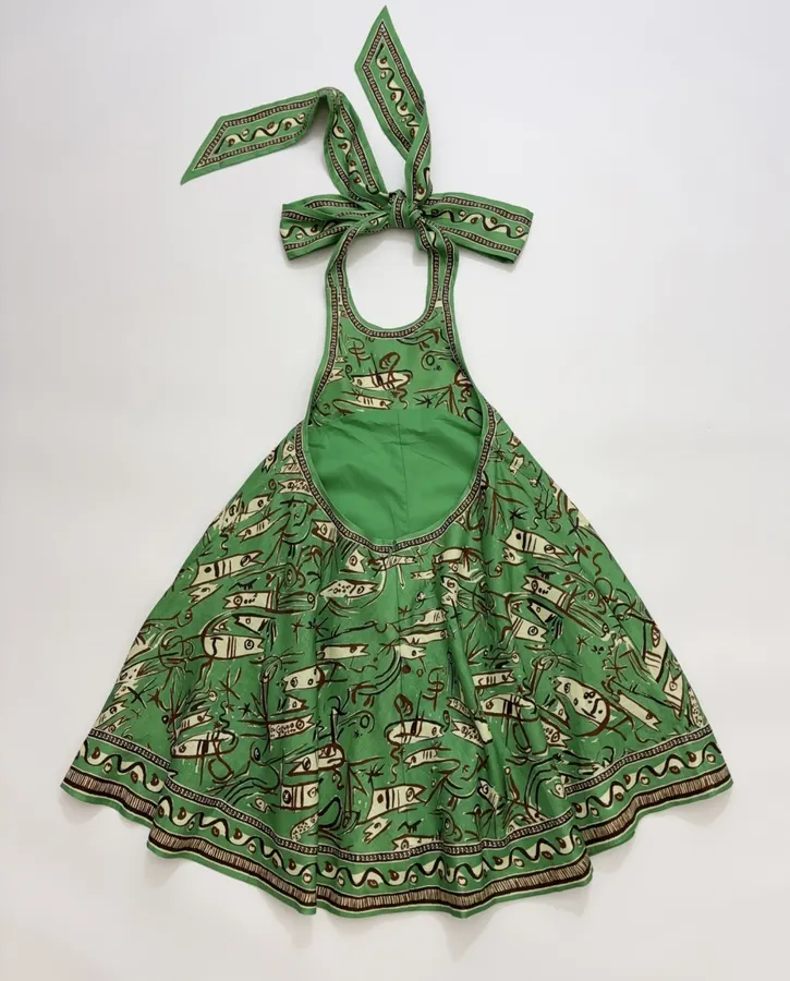 Fish-Print Halter A-Line Mini Dress in Green, product view 15