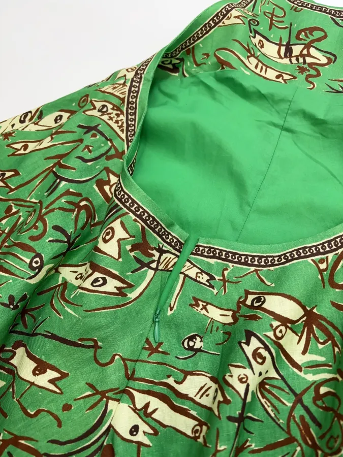 Fish-Print Halter A-Line Mini Dress in Green, product view 17