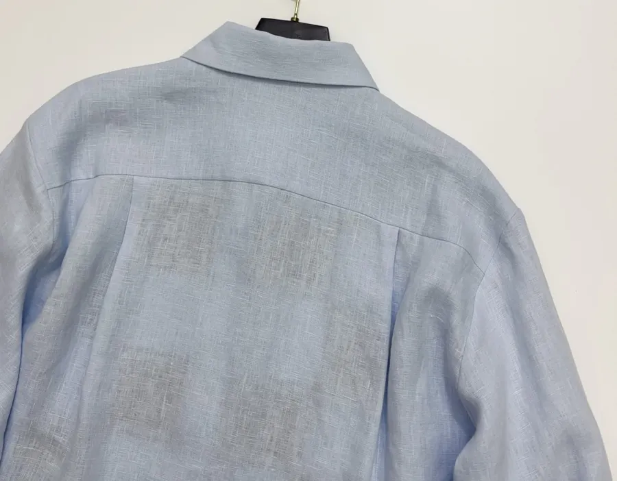 Retro Embroidered Shirt | Checkered Floral Casual Loose Linen Blouse in Light Blue, product view 18
