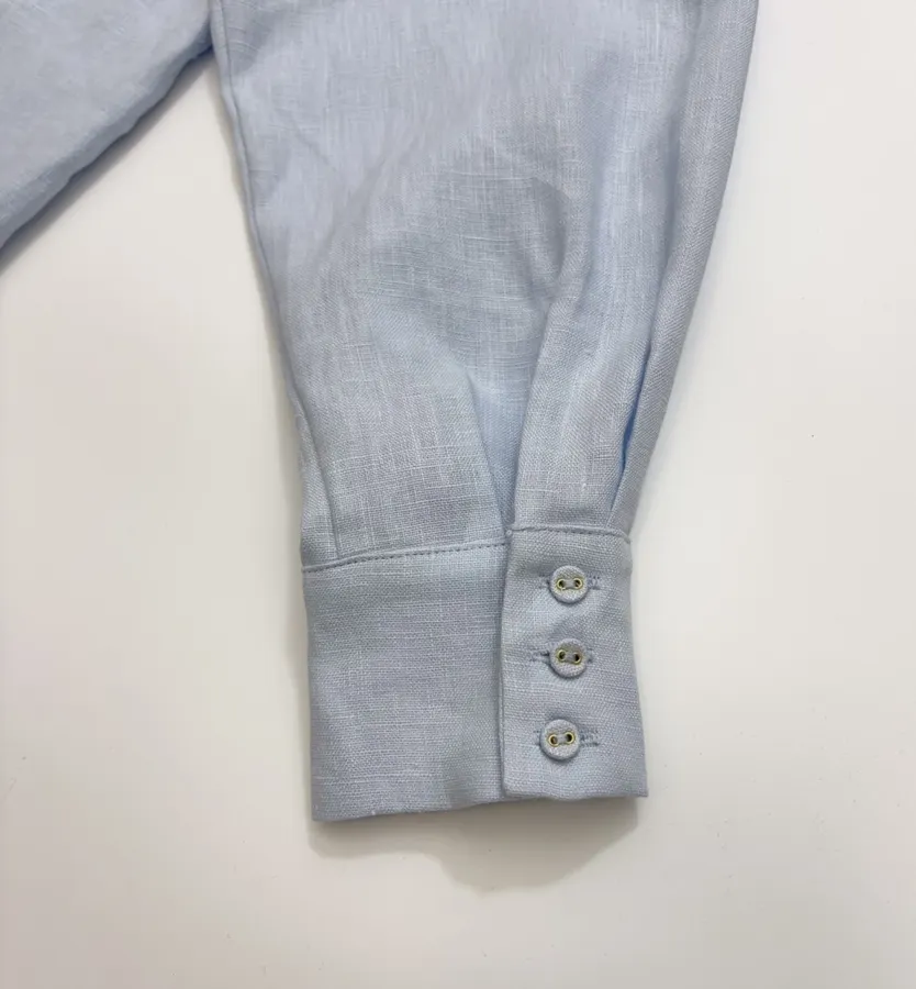 Retro Embroidered Shirt | Checkered Floral Casual Loose Linen Blouse in Light Blue, product view 19