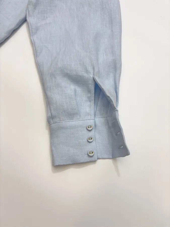 Retro Embroidered Shirt | Checkered Floral Casual Loose Linen Blouse in Light Blue, product view 20