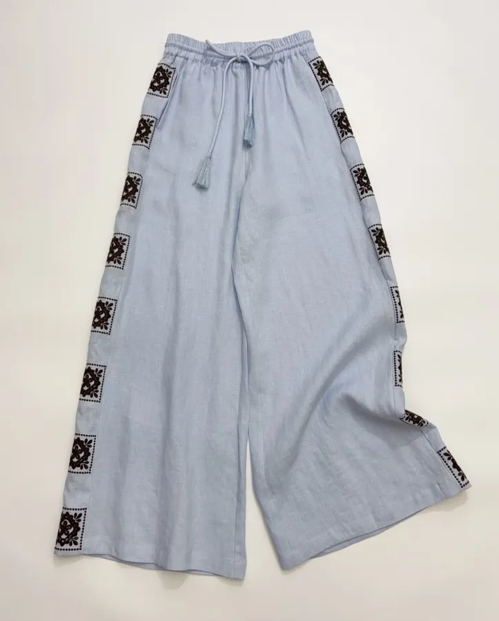 Linen Long Pants in Light Blue, product view 01