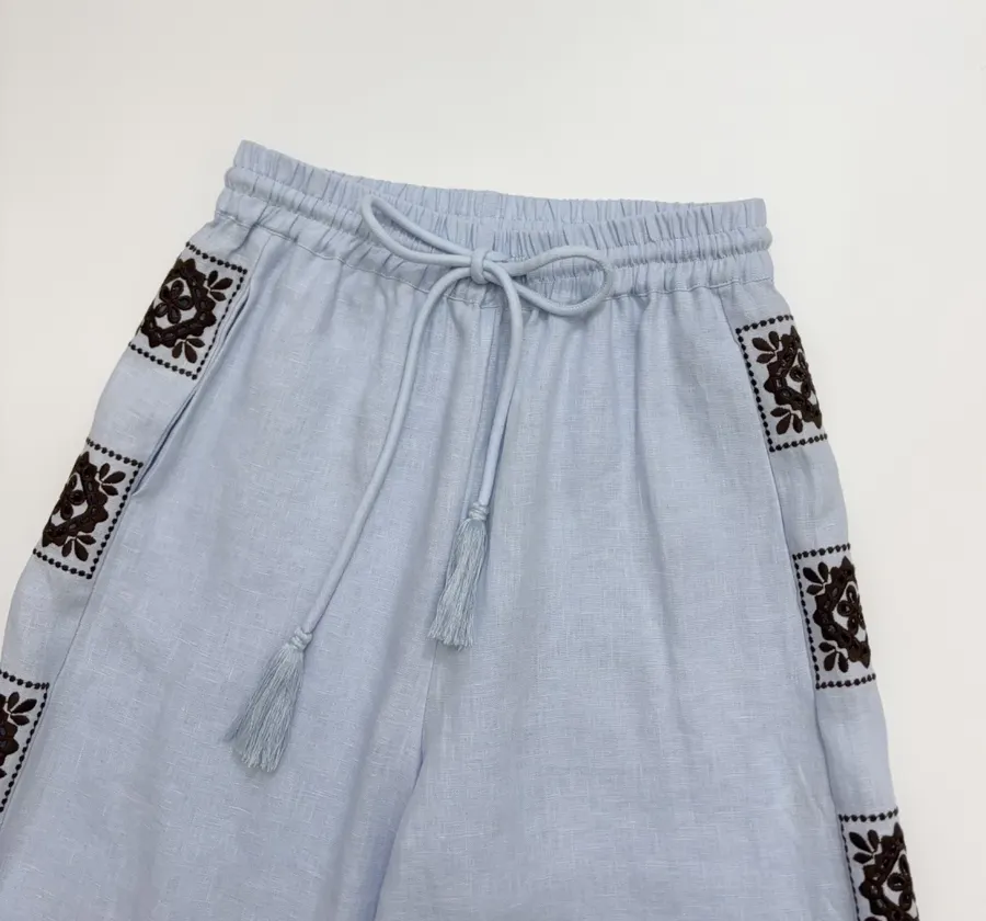 Linen Long Pants in Light Blue, product view 09