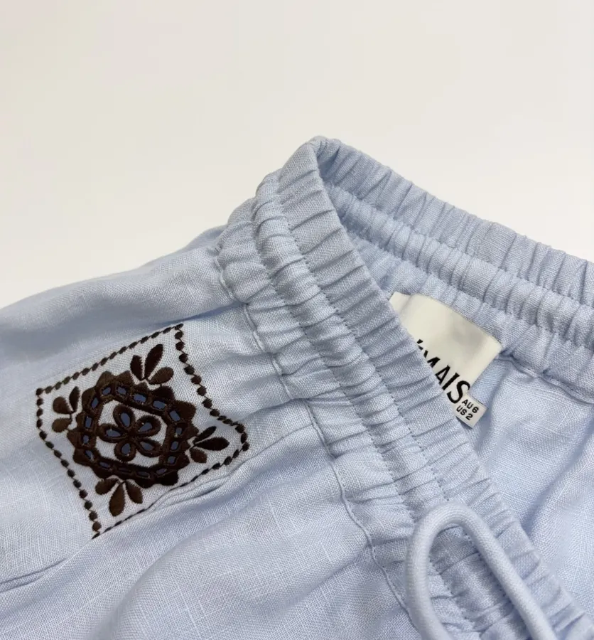 Linen Long Pants in Light Blue, product view 11