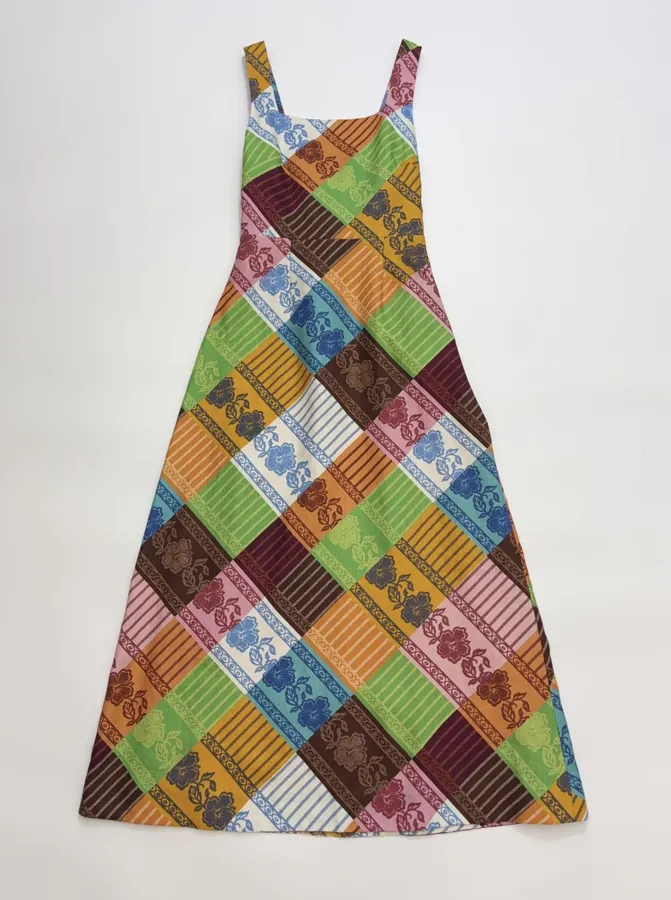 Plaid Floral Skirt | Square Neck Sleeveless Retro Atmosphere Halterneck Dress, Long Skirt in Multicolor, product view 01