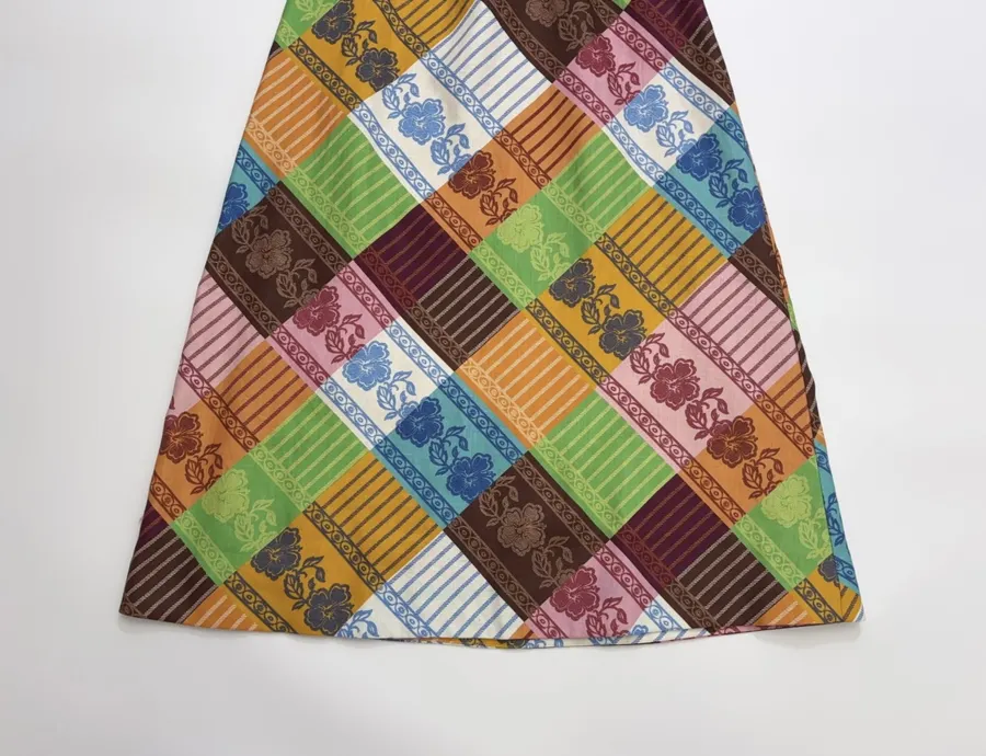 Plaid Floral Skirt | Square Neck Sleeveless Retro Atmosphere Halterneck Dress, Long Skirt in Multicolor, product view 12