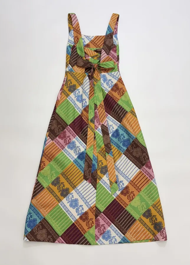 Plaid Floral Skirt | Square Neck Sleeveless Retro Atmosphere Halterneck Dress, Long Skirt in Multicolor, product view 19