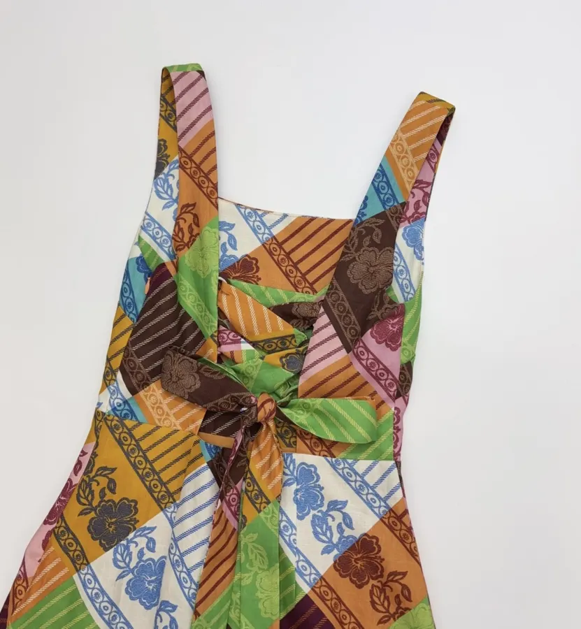 Plaid Floral Skirt | Square Neck Sleeveless Retro Atmosphere Halterneck Dress, Long Skirt in Multicolor, product view 20