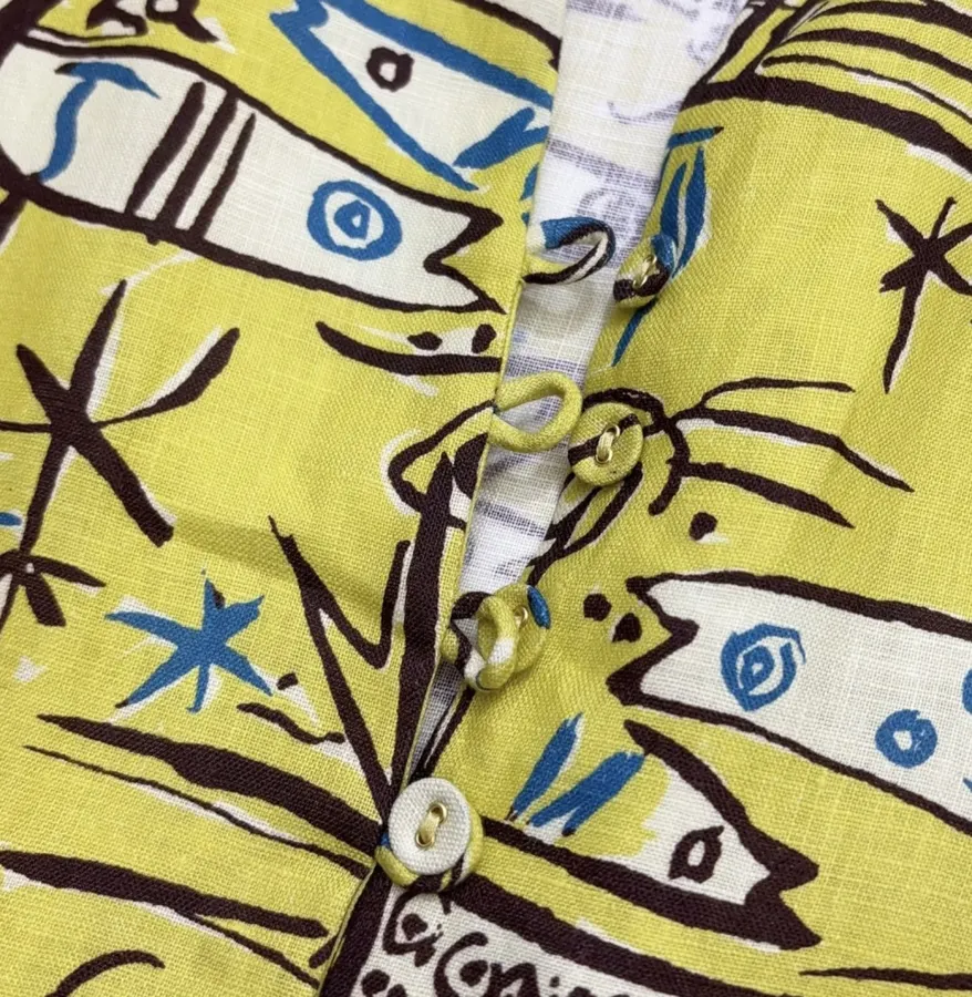 Retro Graffiti Little Fish Yellow Lapel Midi Top in Yellow, product view 16