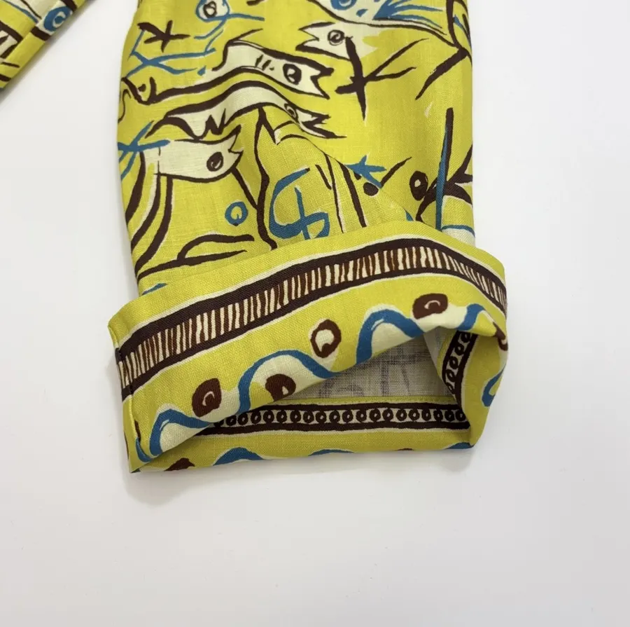 Retro Graffiti Little Fish Yellow Lapel Midi Top in Yellow, product view 19