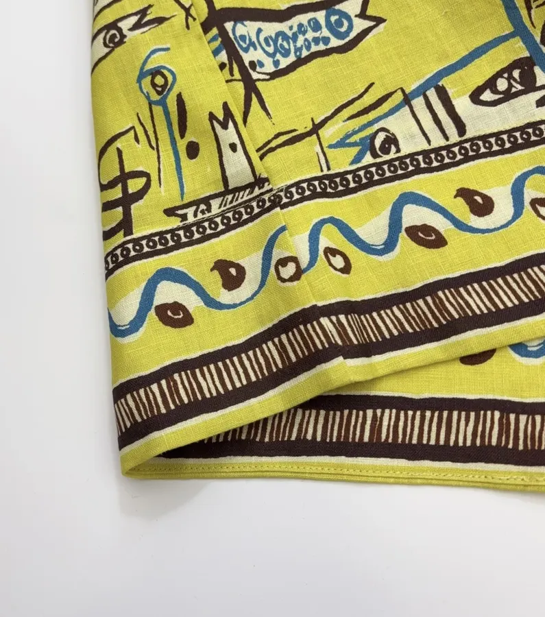 Retro Graffiti Little Fish Yellow Lapel Midi Top in Yellow, product view 22