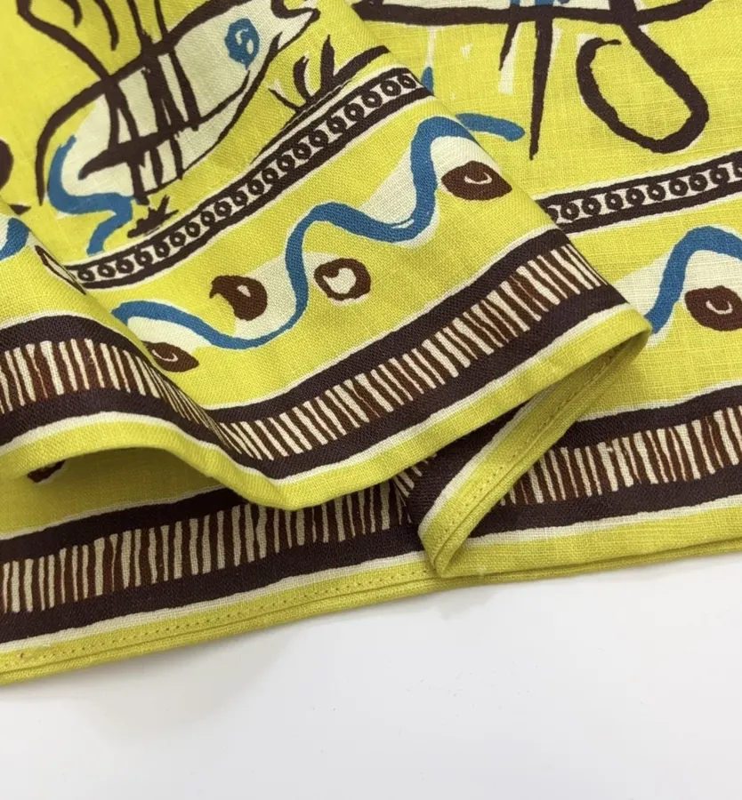 Retro Graffiti Little Fish Yellow Lapel Midi Top in Yellow, product view 23