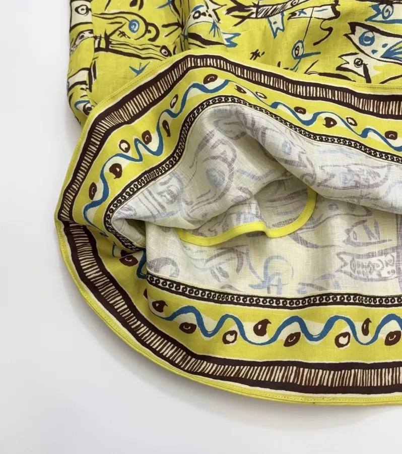 Retro Graffiti Little Fish Yellow Lapel Midi Top in Yellow, product view 24