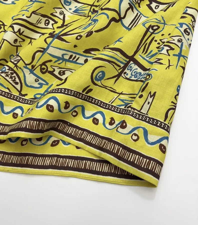 Retro Graffiti Little Fish Yellow Lapel Midi Top in Yellow, product view 25