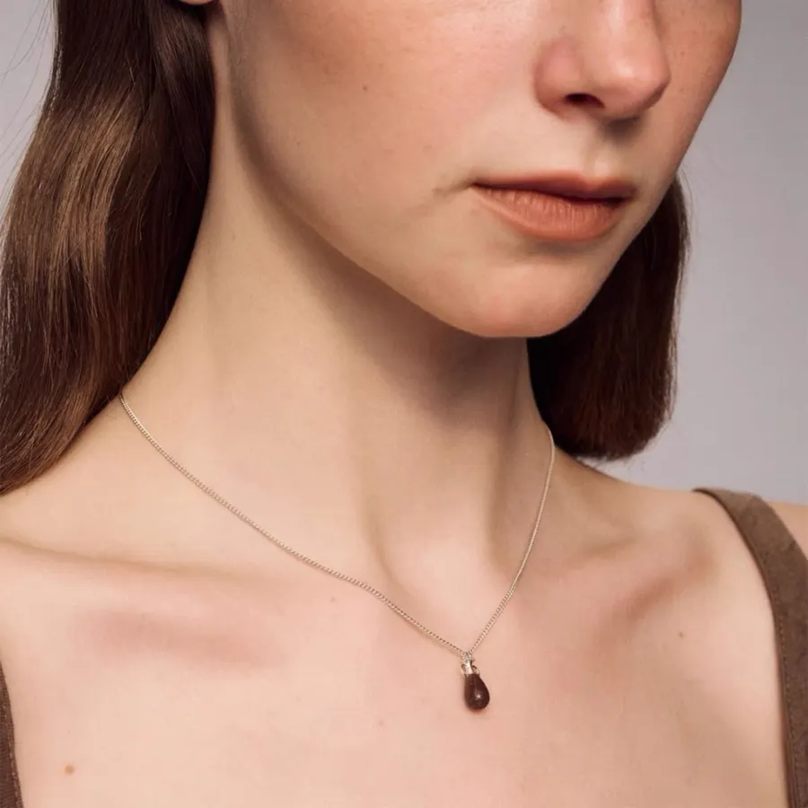 Sterling Silver Pebble Pendant Necklace in Gold and Burgundy, product view 02
