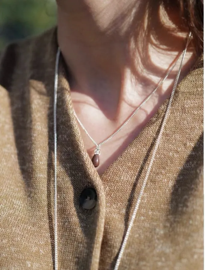 Sterling Silver Pebble Pendant Necklace in Gold and Burgundy, product view 07
