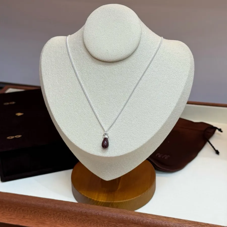 Sterling Silver Pebble Pendant Necklace in Gold and Burgundy, product view 12