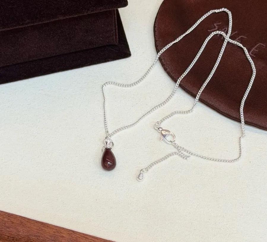 Sterling Silver Pebble Pendant Necklace in Gold and Burgundy, product view 13
