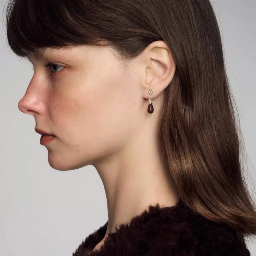 Sterling Silver Pebble Drop Earrings in Gold and Burgundy, product view 05