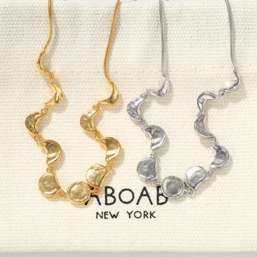 Two-Tone Chunky Linked-Crescent Necklace in Gold and Silver, product view 01