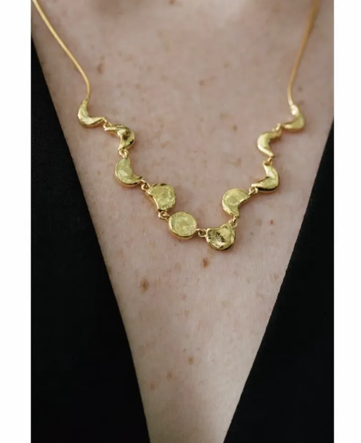 Two-Tone Chunky Linked-Crescent Necklace in Gold and Silver, product view 02