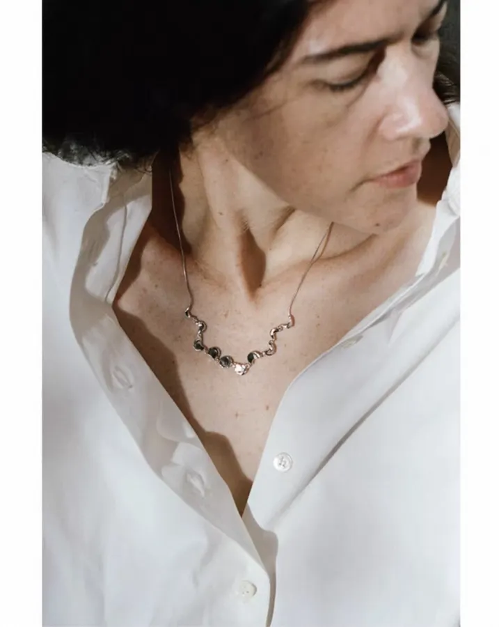 Two-Tone Chunky Linked-Crescent Necklace in Gold and Silver, product view 08