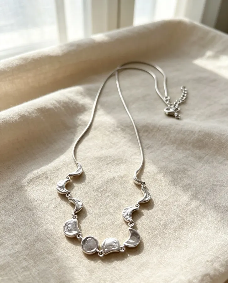 Two-Tone Chunky Linked-Crescent Necklace in Gold and Silver, product view 14