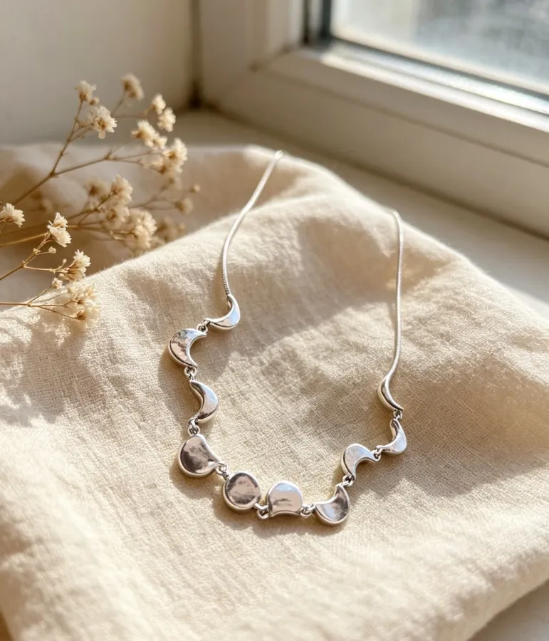 Two-Tone Chunky Linked-Crescent Necklace in Gold and Silver, product view 15