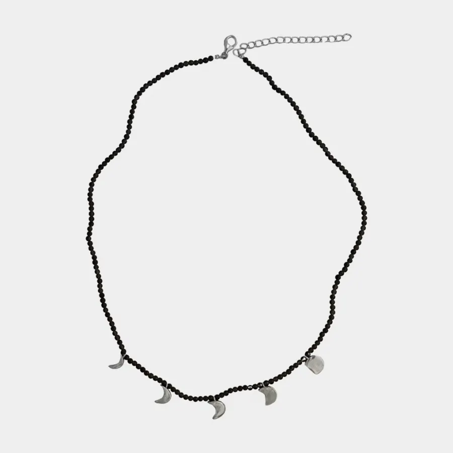 Black Double-Strand Beaded Moon-Charm Necklace in Black, product view 09