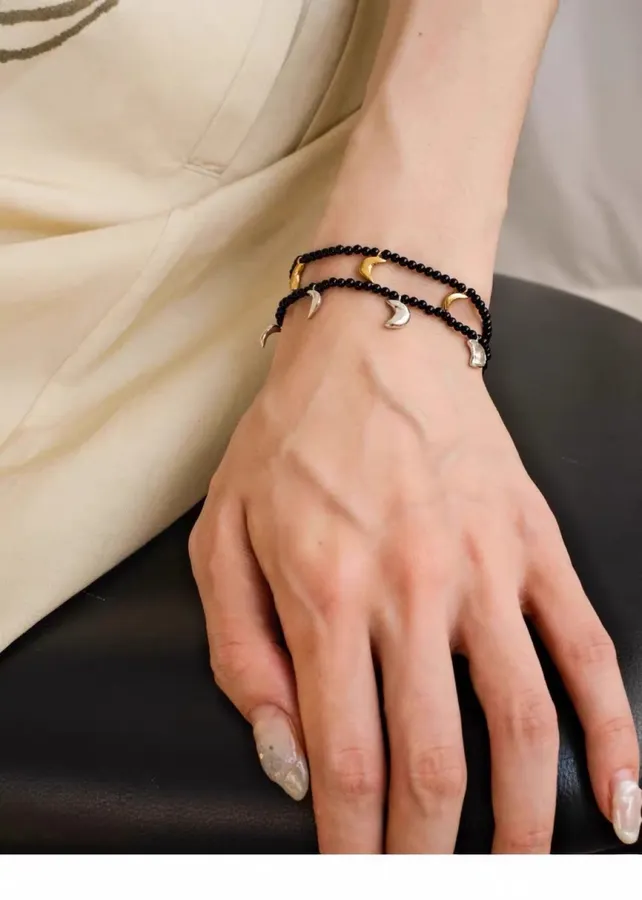 Linked-Crescent Sterling Silver Bracelet in Silver, product view 03