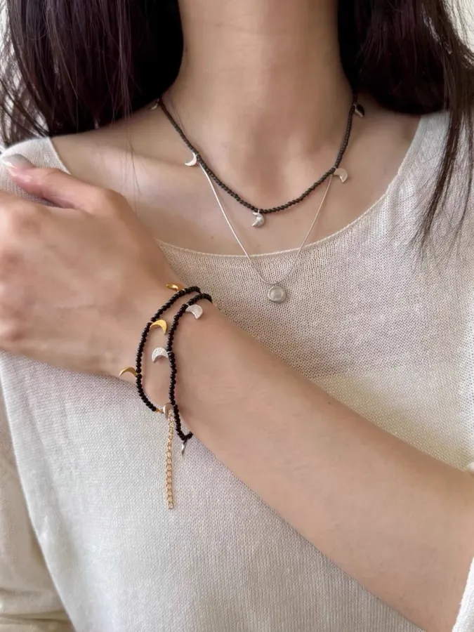 Linked-Crescent Sterling Silver Bracelet in Silver, product view 05