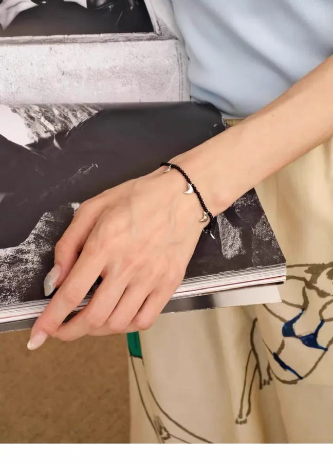 Linked-Crescent Sterling Silver Bracelet in Silver, product view 09