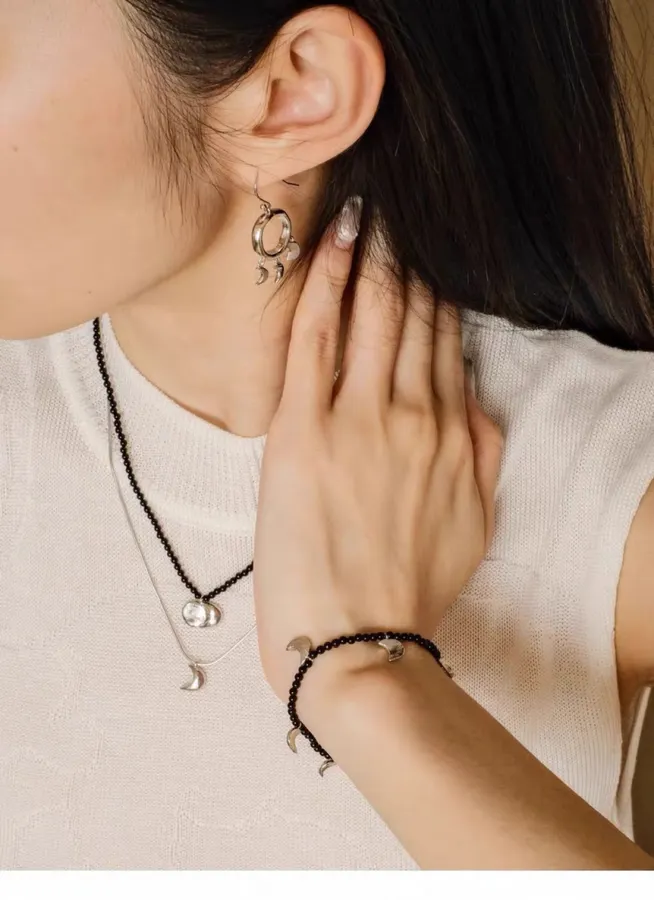 Linked-Crescent Sterling Silver Bracelet in Silver, product view 12