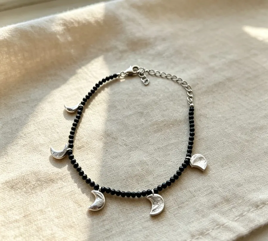 Linked-Crescent Sterling Silver Bracelet in Silver, product view 25