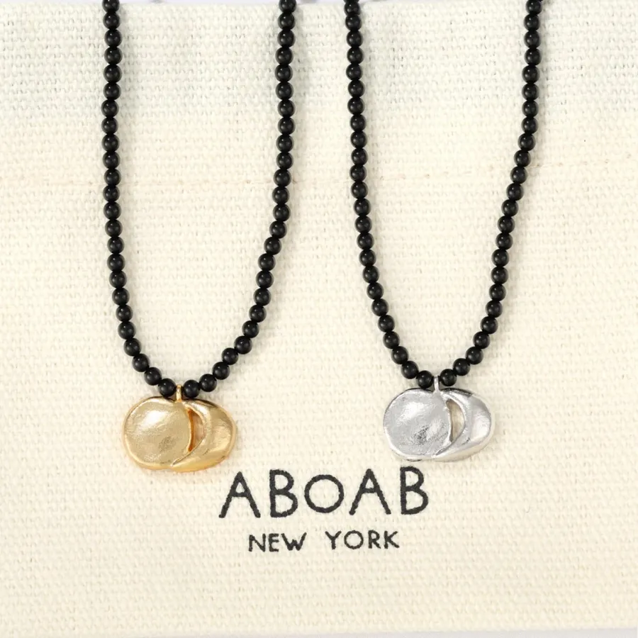 Linked-Crescent Sterling Silver Necklace in Black and Gold, product view