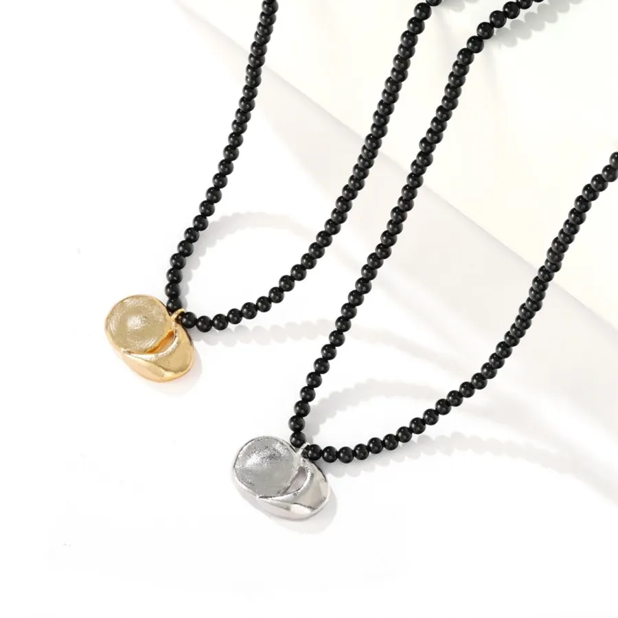 Linked-Crescent Sterling Silver Necklace in Black and Gold, product view 02