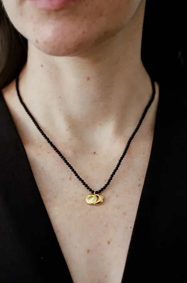 Linked-Crescent Sterling Silver Necklace in Black and Gold, product view 03